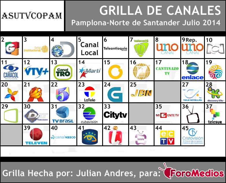 Grilla de Canales ASUTVCOPAM Pamplona-Norte de Santander Julio 2014
