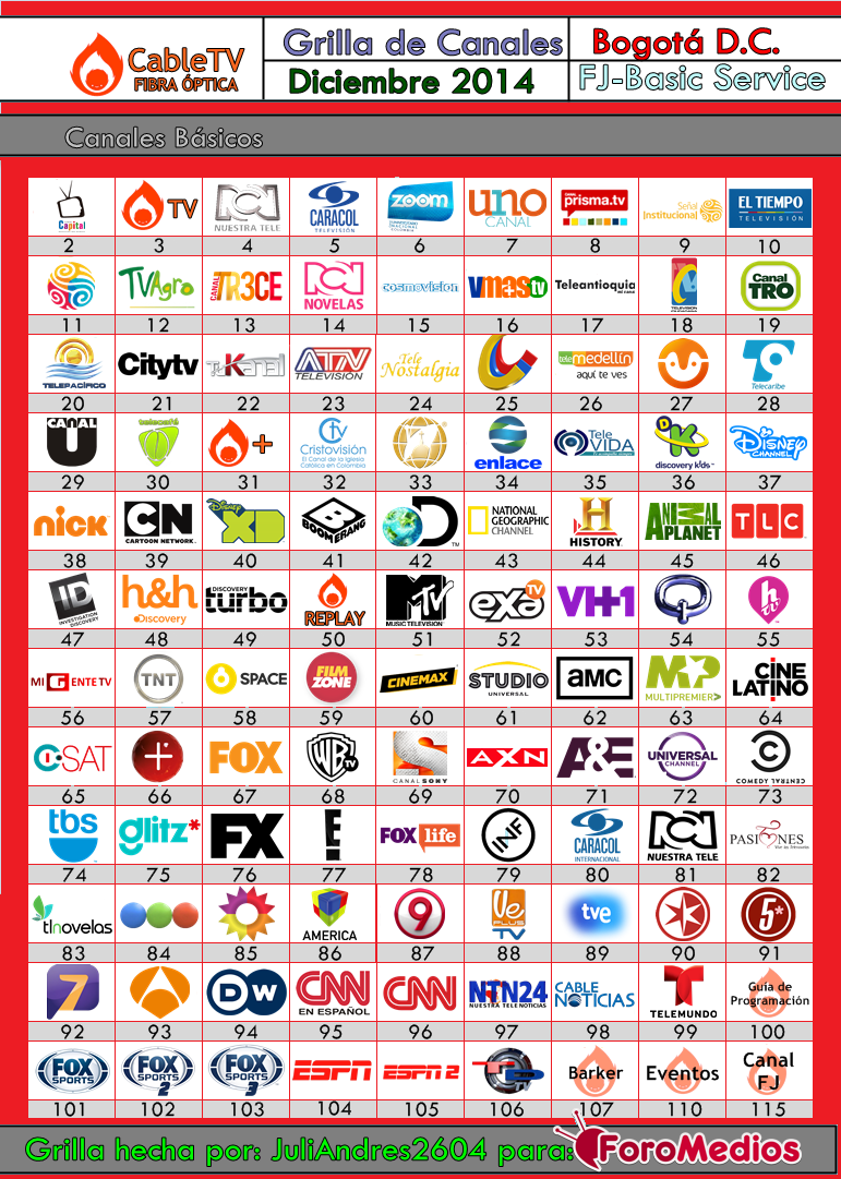 Grilla FJ CableTV Bogota Dic14
