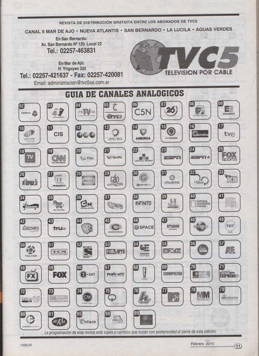Guía de canales TVC5 Analógico (Mar de Ajó, Bs. As.) - Febrero 2010 - Versión de la revista