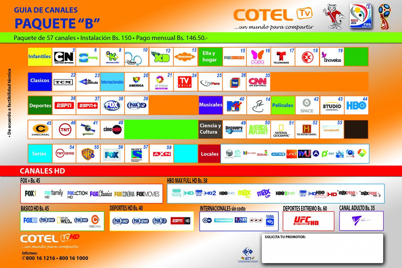 Grilla Paquete B de Cotel TV