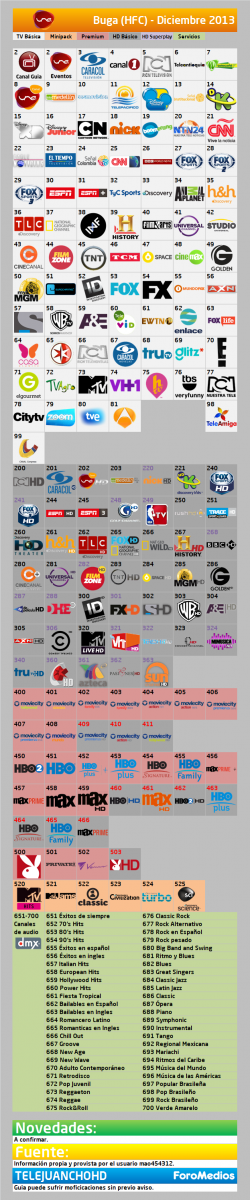 UNE TV Buga, Valle del Cauca (Guía de canales) - Diciembre 2013