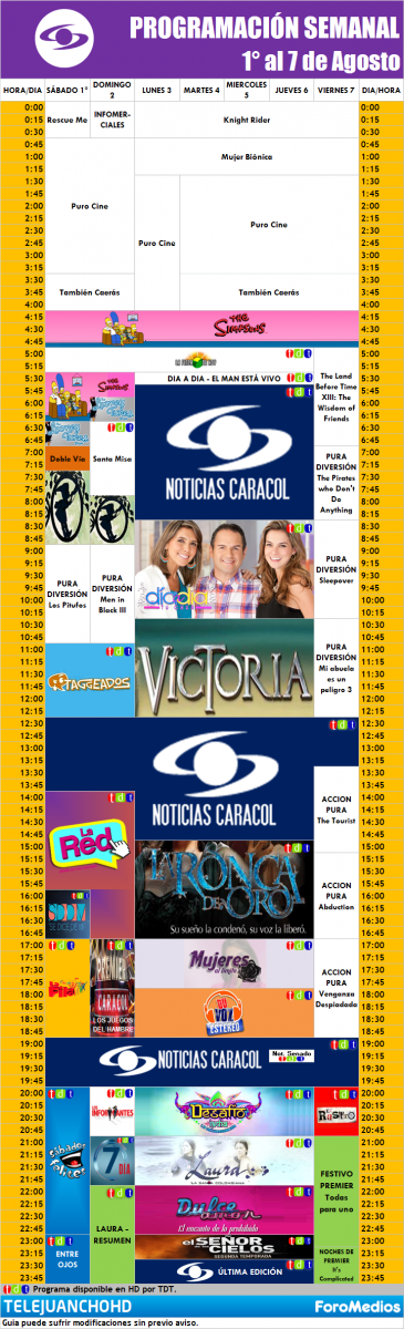 Programación Caracol Colombia (1 al 7 de Agosto de 2015)