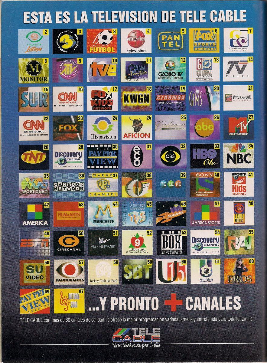 Guía de canales Tele Cable (Perú) Agosto 1997