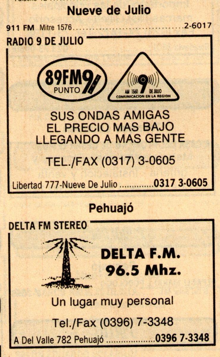 Radio Nueve de Julio 89.9 Am 750 Delta FM 96.5 Pehuajó 1996