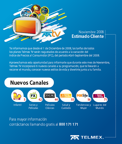 Carta Nuevos Canales Telmex Chile (Actual Claro) (2008)