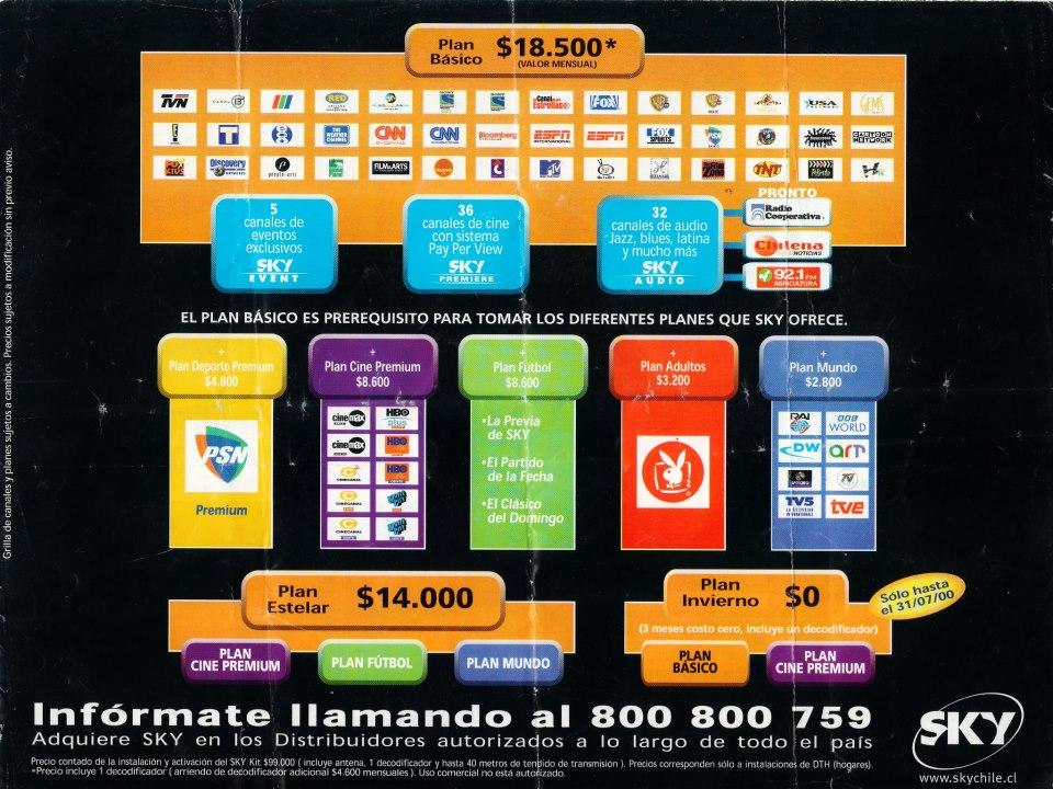 Folleto Canales SKY Chile - 2000