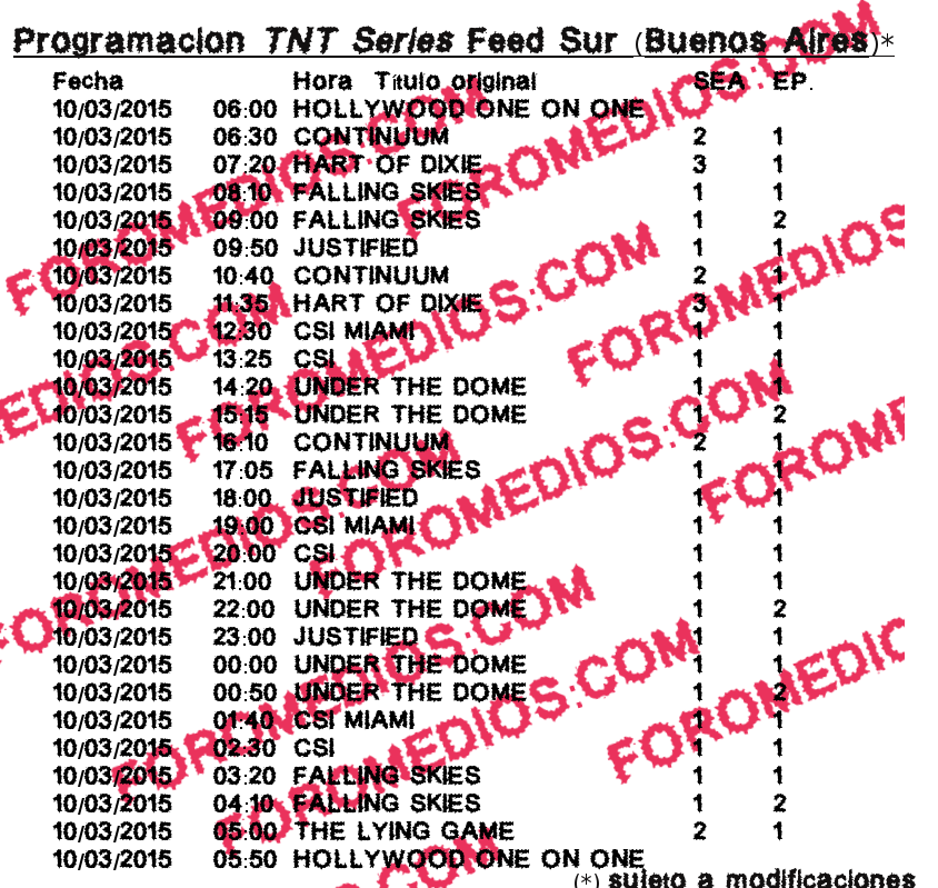 Programación 10/03/2015 TNT SERIES (Sur)