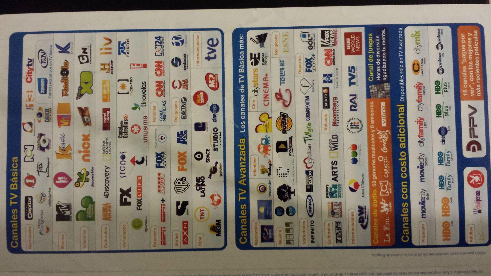 Folleto grilla de canales Telmex TV Colombia, 2010