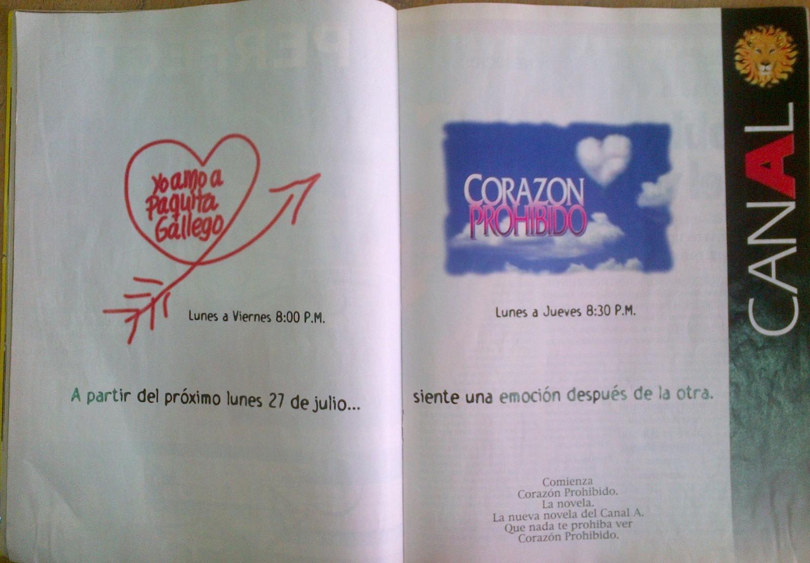 Publicidad de las novelas de Canal A Colombia (Julio 1998)