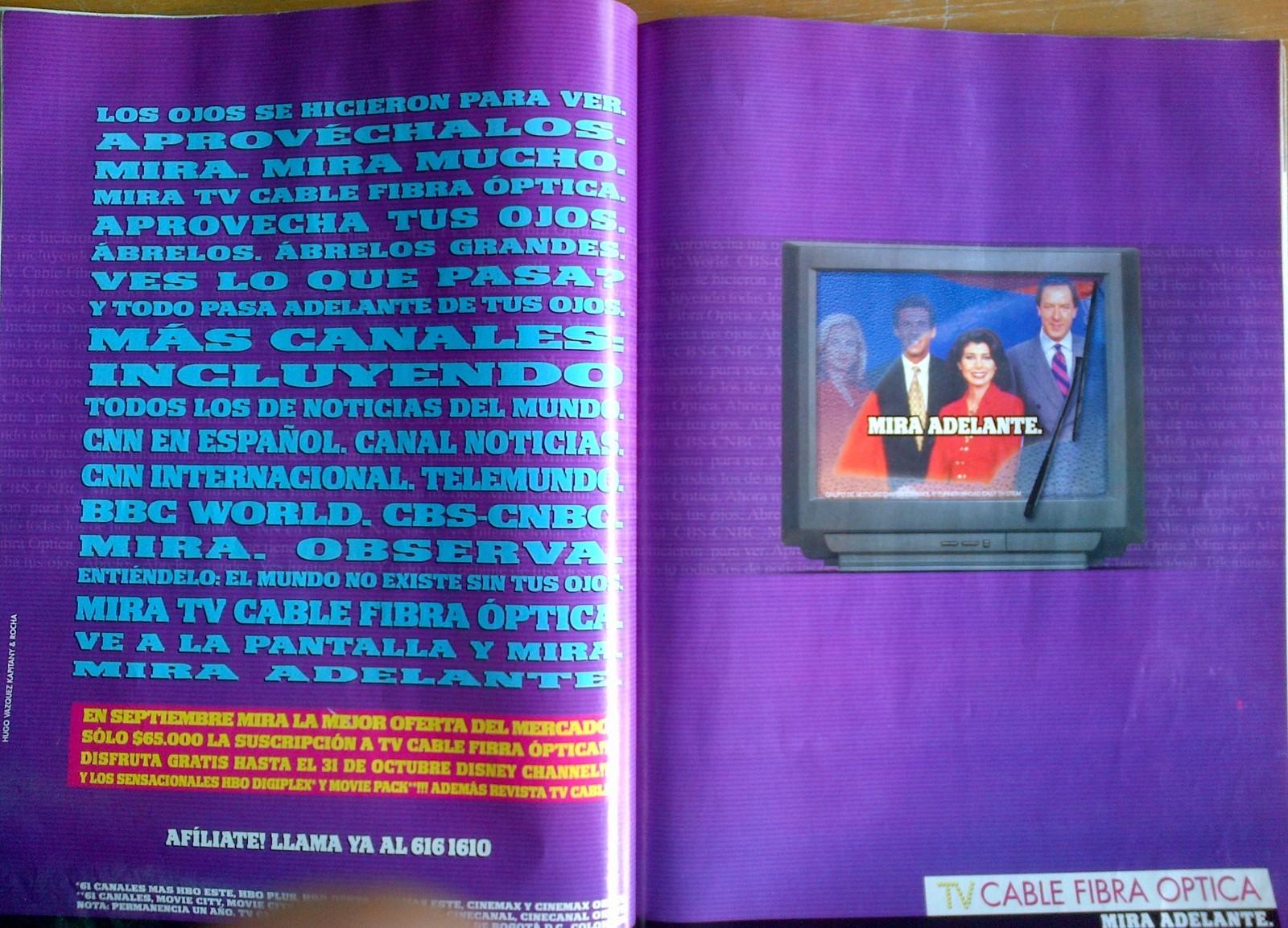 Publicidad TV Cable Fibra Óptica Bogotá (Septiembre 2000) - I