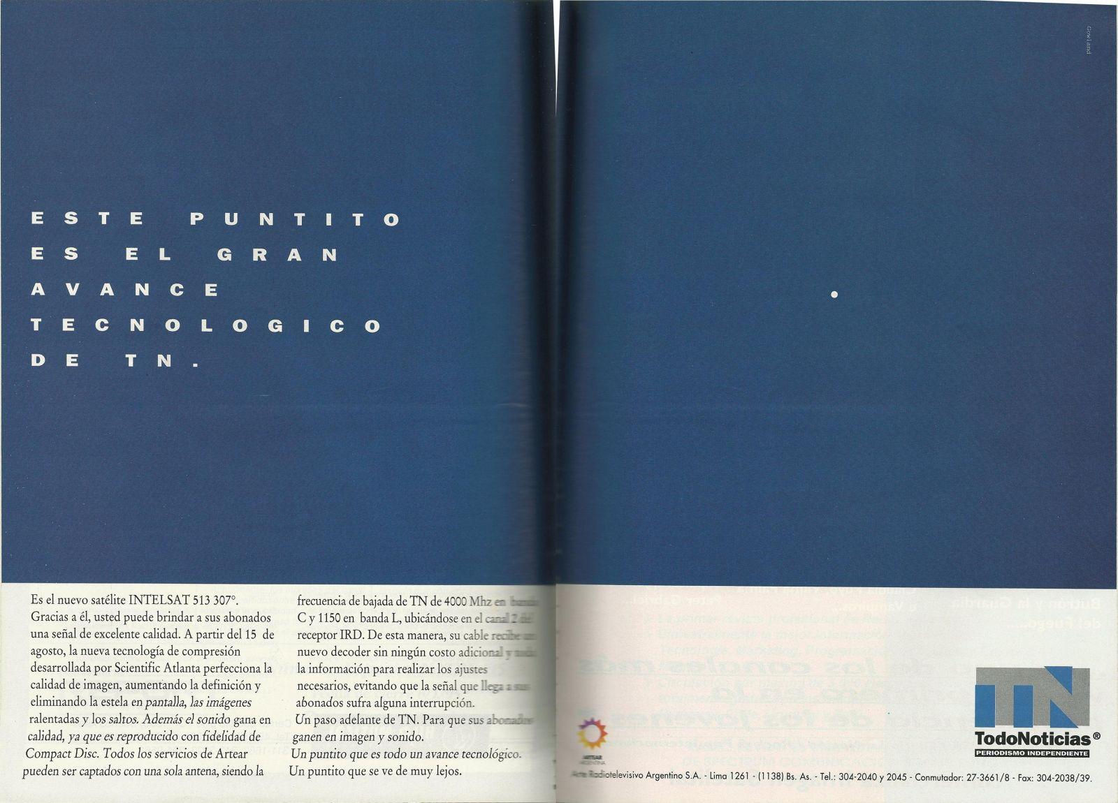 Publicidad grafica de TN(Todo noticias) de octubre de 1994