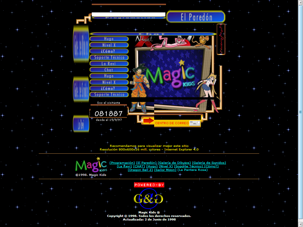 Sitio Web del Magic Kids en 1998
