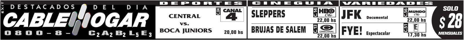 Barra de Destacados de Cablehogar Rosario (Teledifusora) del Diario El Ciudadano del Día 22 de Noviembre de 1998
