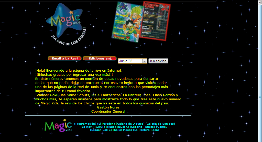 Sitio Web del Magic Kids en 1998 Seccion la revista