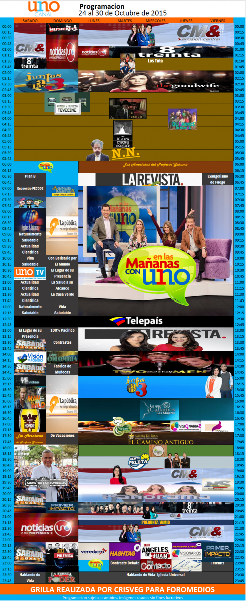 Programación Canal Uno (24 a 30 de Octubre de 2015)