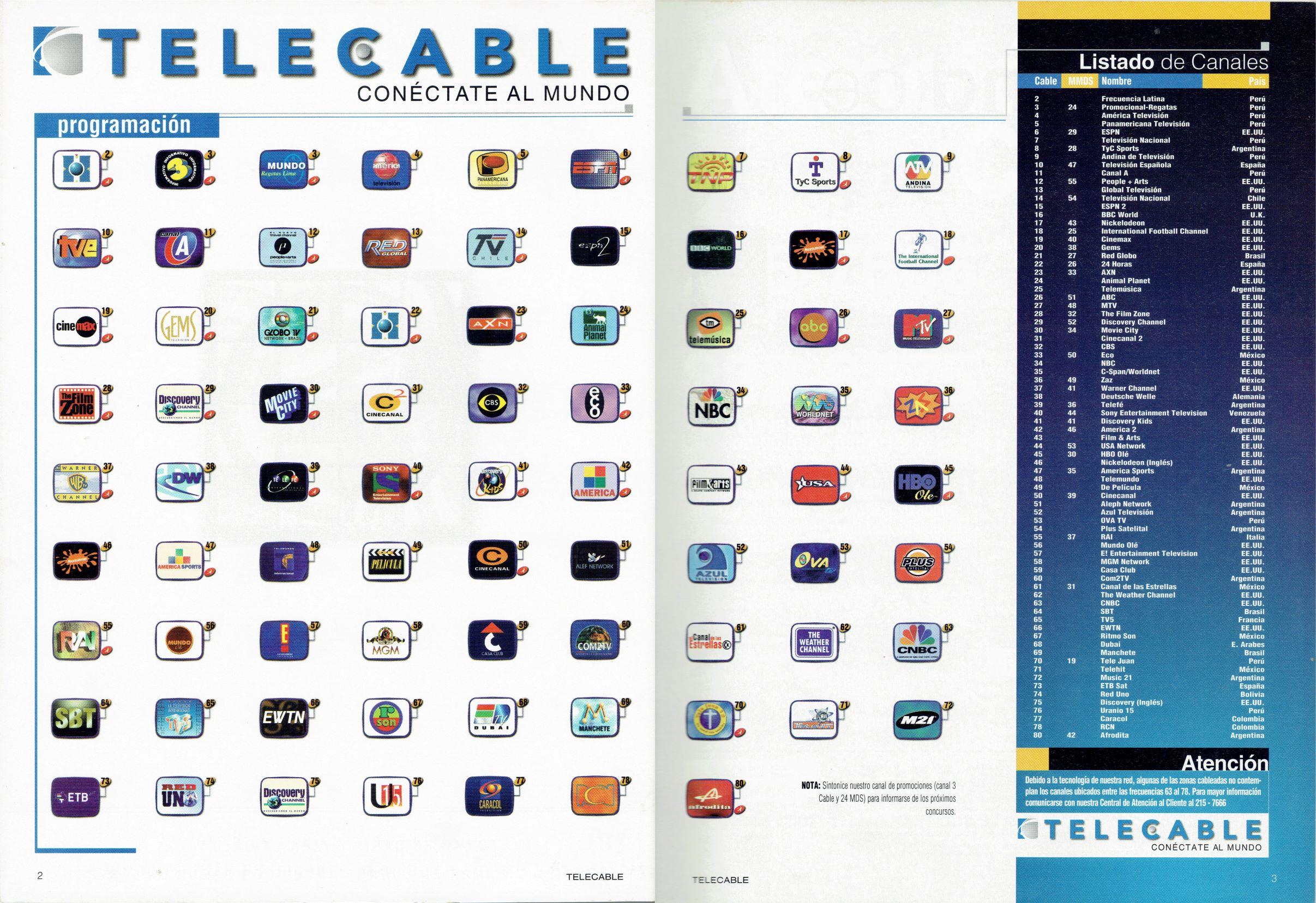 Guía de Canales de Telecable (Lima, Perú) - Abril 2000