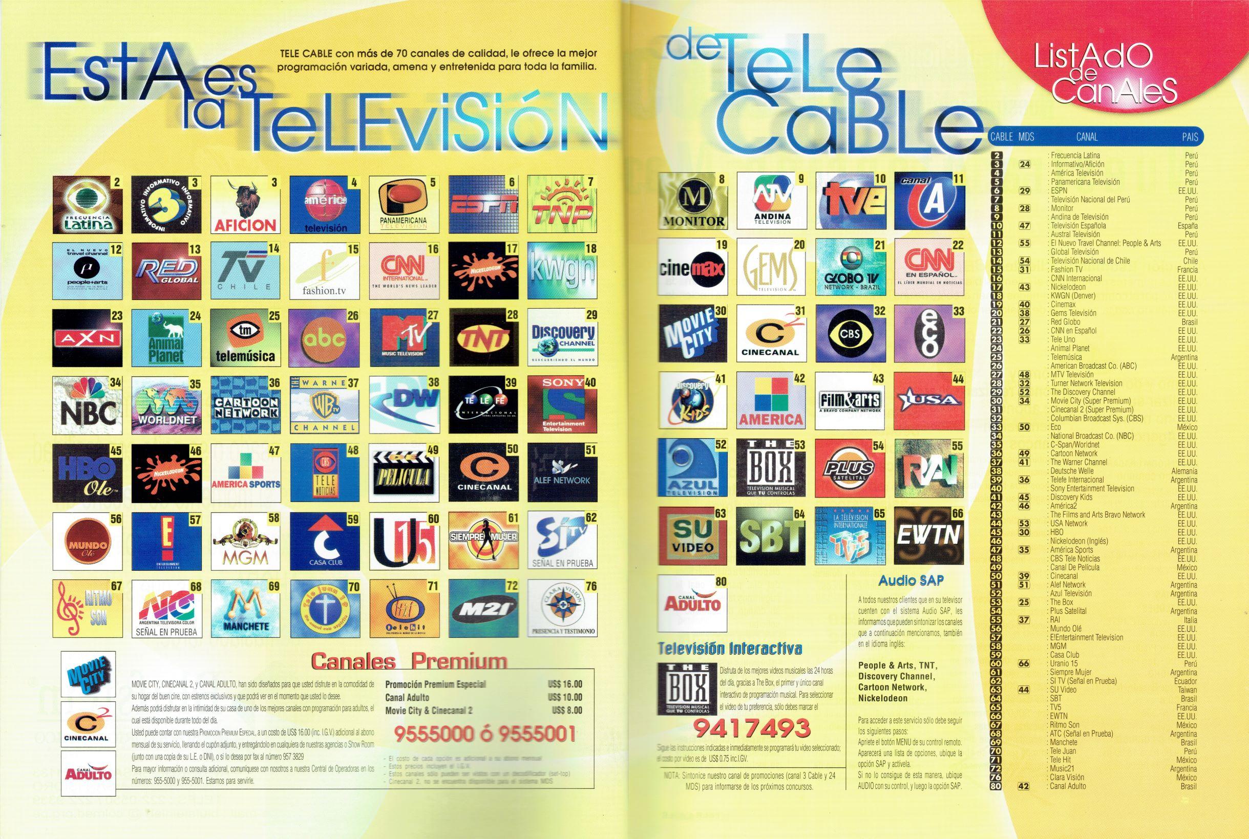 Guía de Canales de Telecable (Lima, Perú) - Agosto 1999