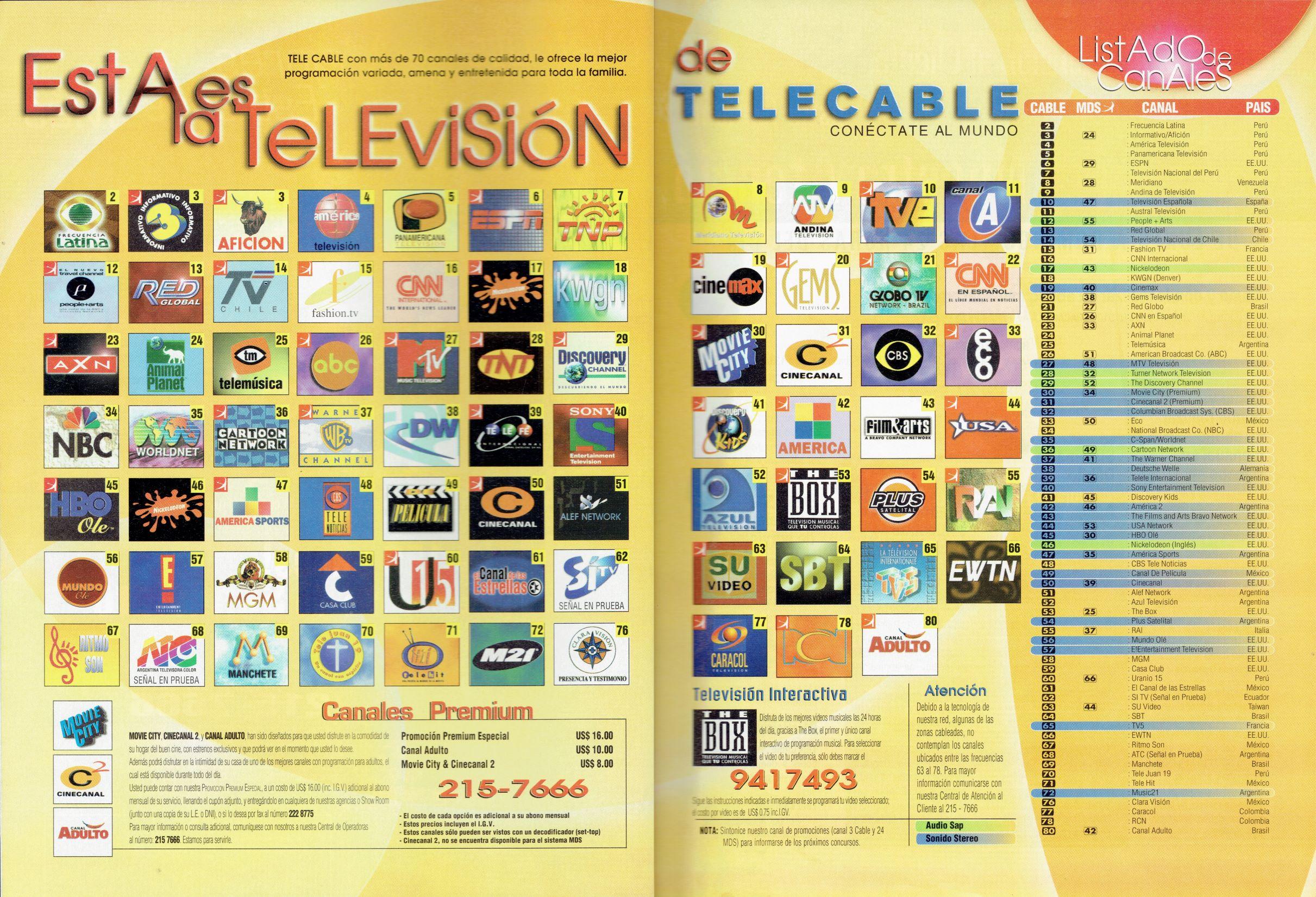Guía de Canales de Telecable (Lima, Perú) - Noviembre 1999
