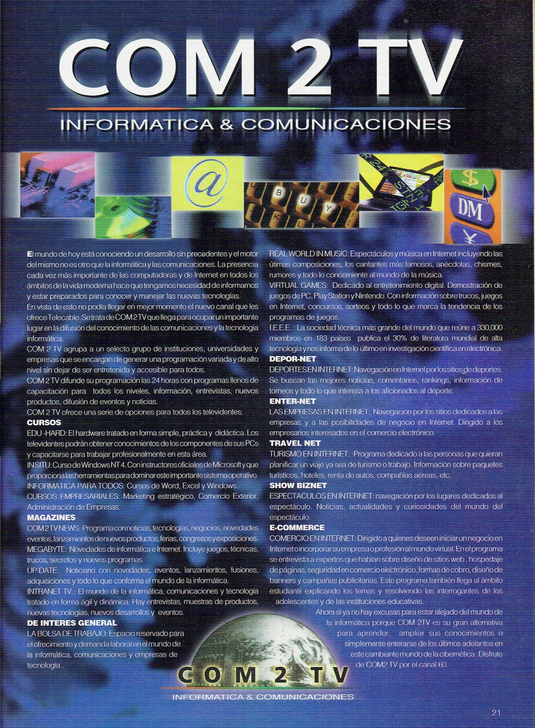 Promo: COM 2 TV en Telecable (Lima, Perú / Abril 2000)