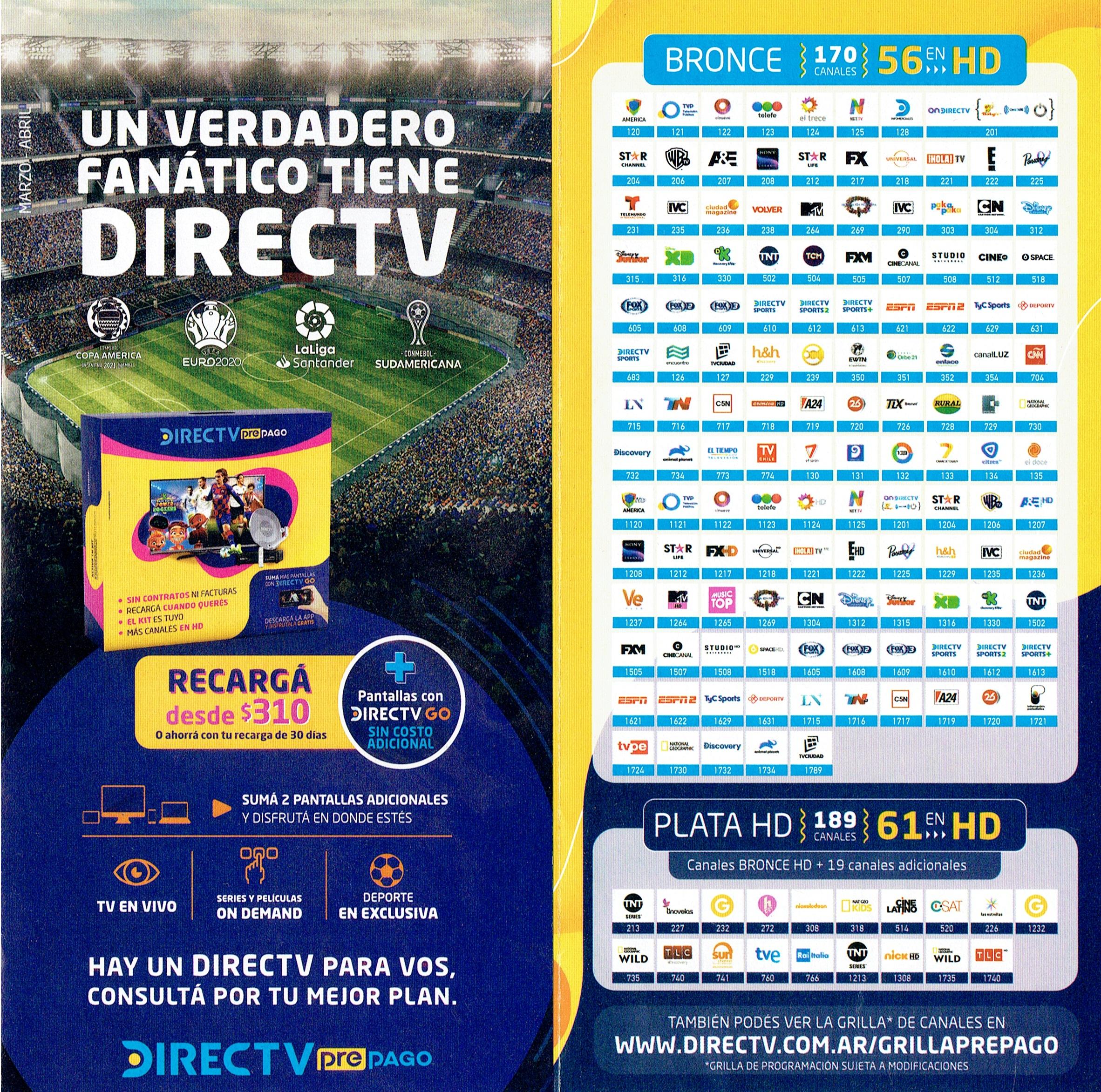 Guia de Canales - DIRECTV Prepago Argentina - Marzo - Abril 2021
