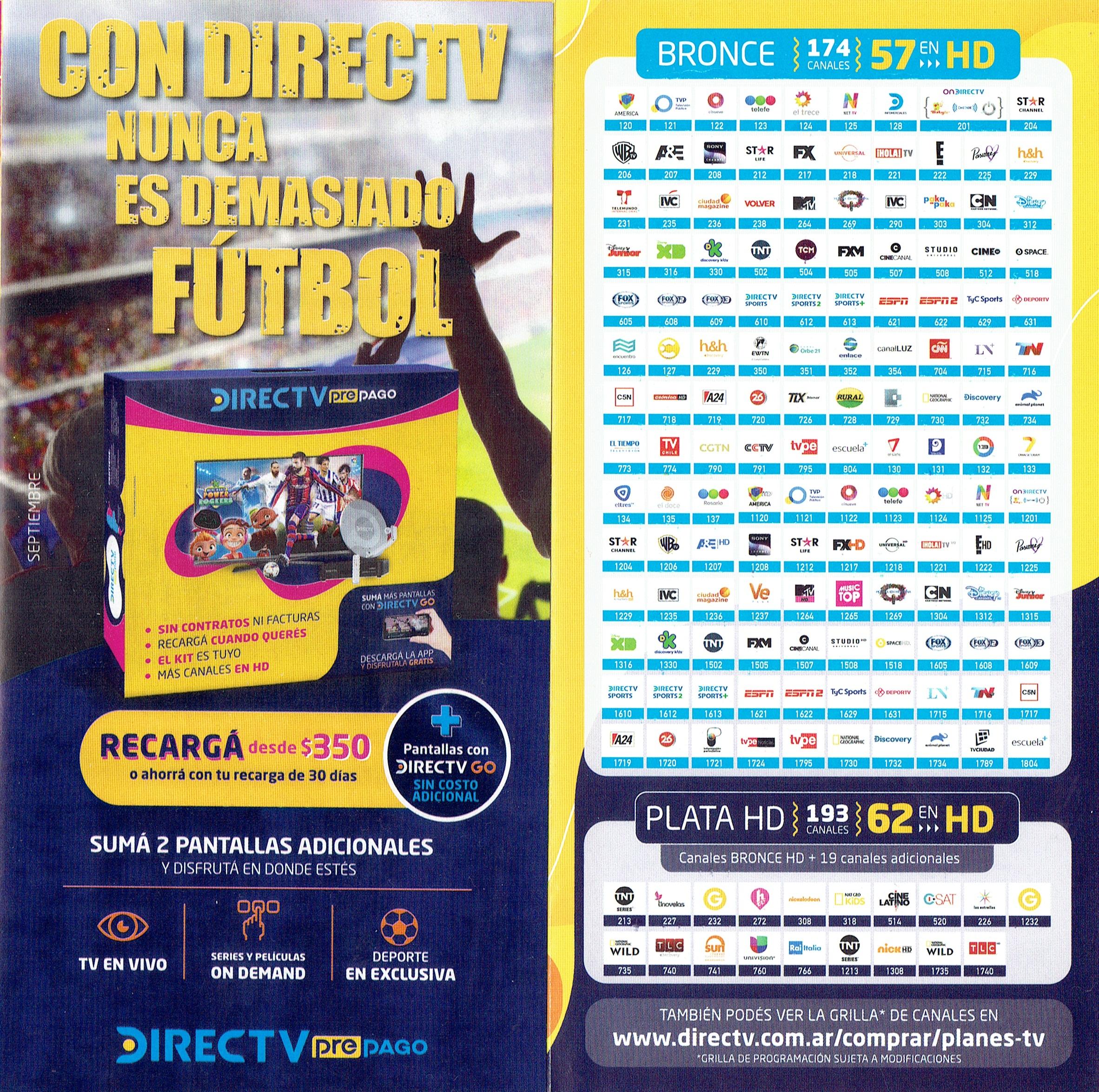 Guia de Canales - DIRECTV Prepago Argentina - Septiembre 2021