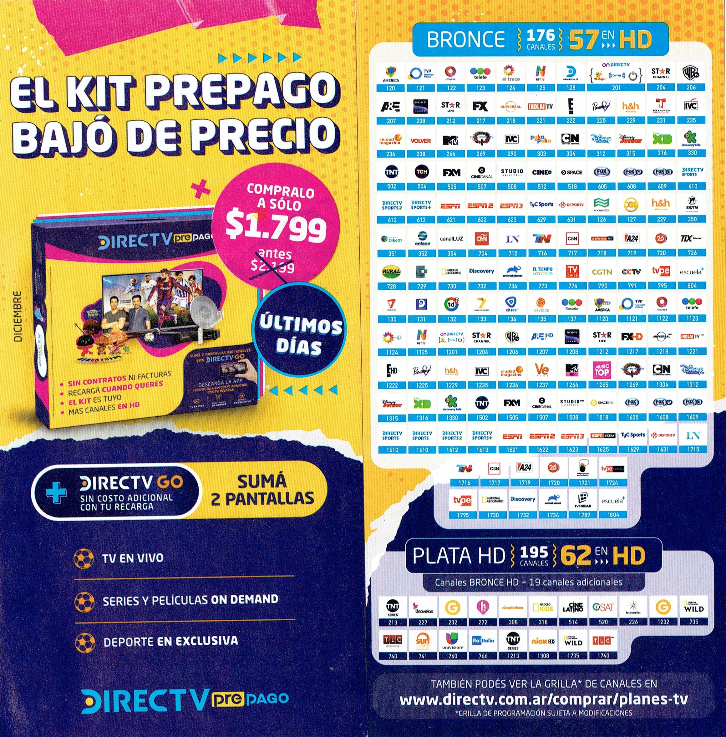 Guia de Canales - DIRECTV Prepago Argentina - Diciembre 2021