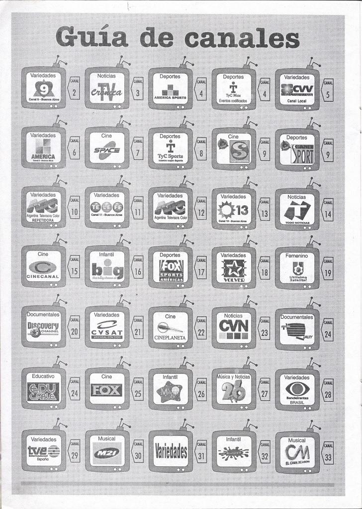 Guia De Canales - Cablevision Vera (Vera, Provincia De Santa Fe) - Septiembre De 1997