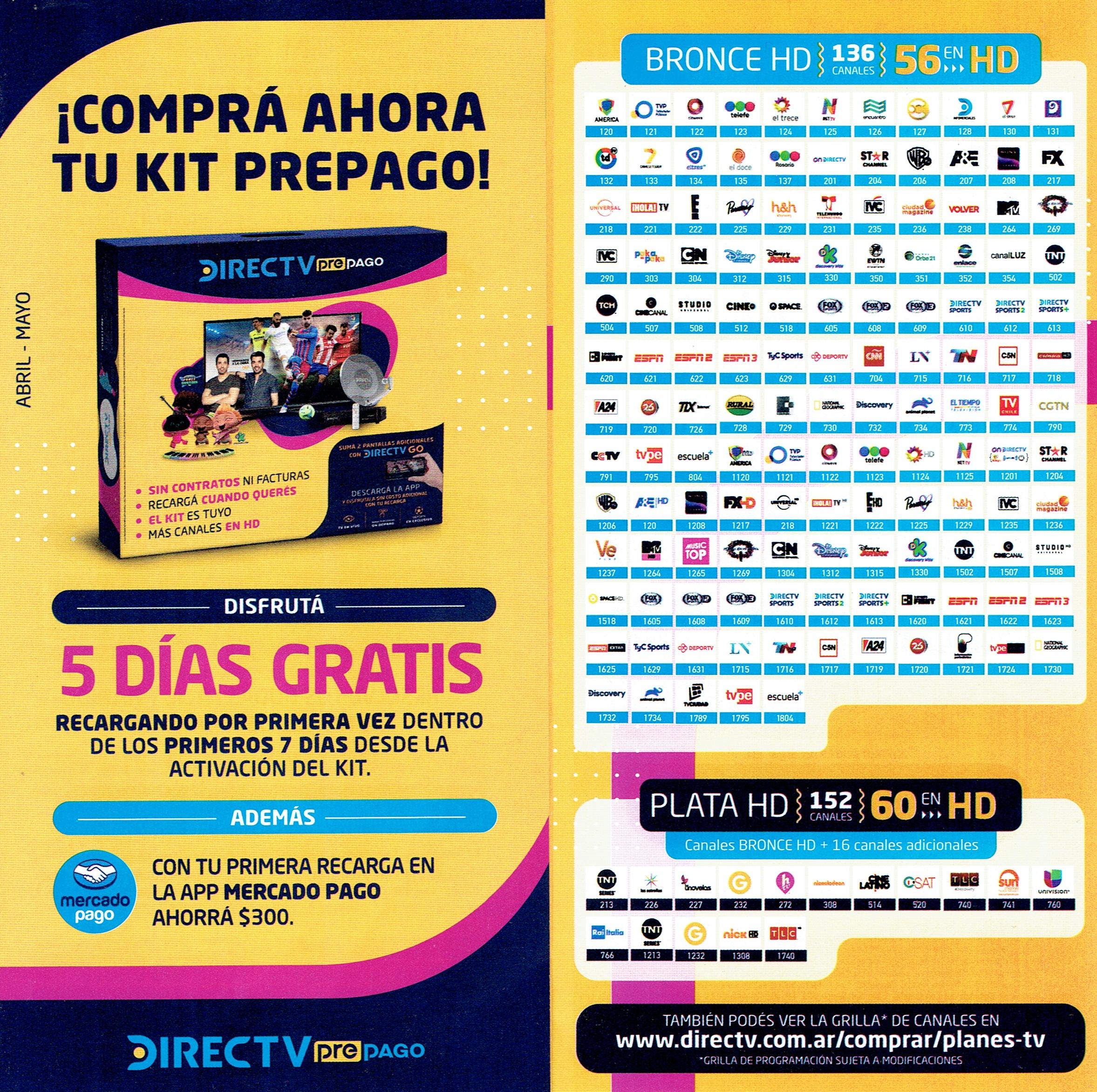Guia de Canales - DIRECTV Prepago Argentina - Abril/Mayo 2022