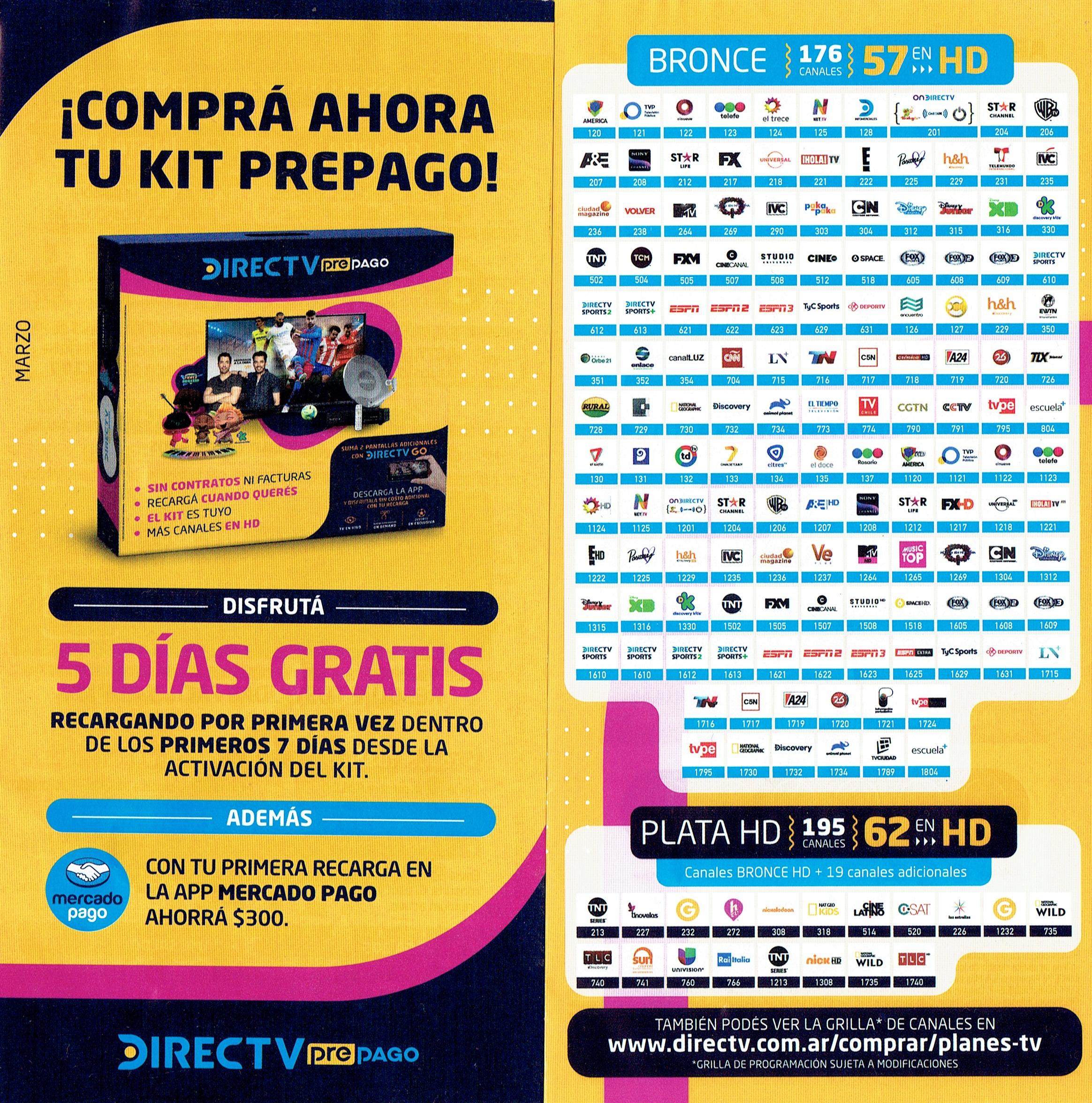 Guia de Canales - DIRECTV Prepago Argentina - Marzo 2022