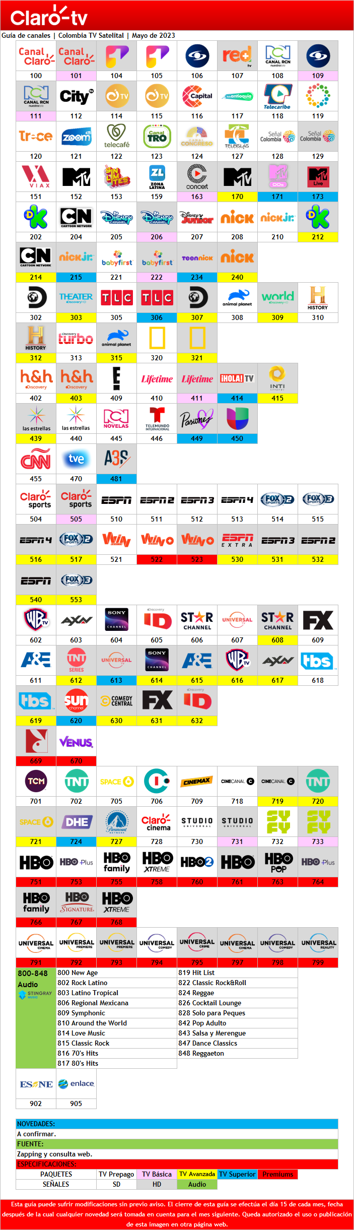 Claro TV Digital Colombia - Guía de Canales (Mayo de 2023 ...