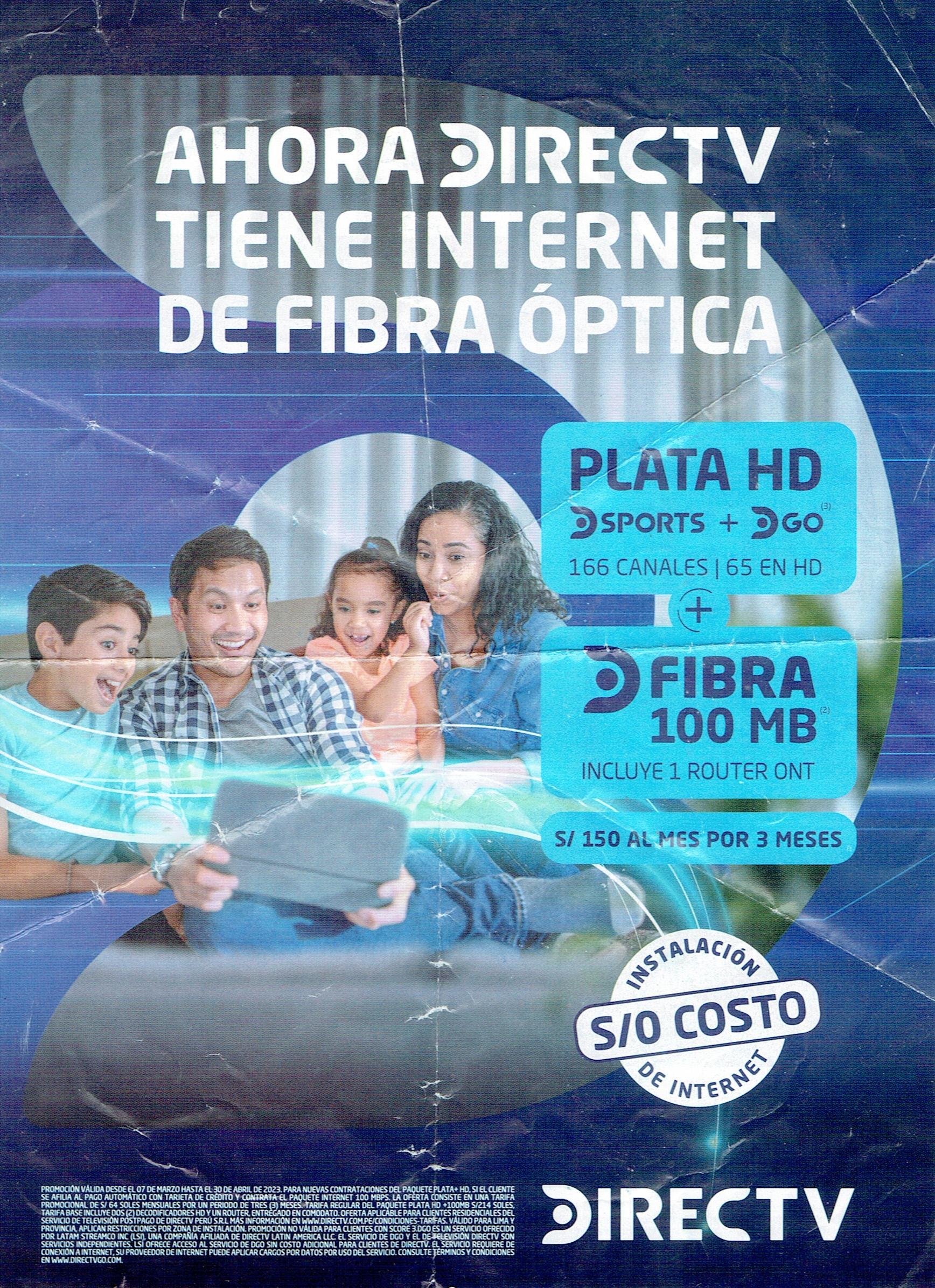 DirecTV Perú - Folleto Marzo 2023 "Fibra Óptica" (Anverso)