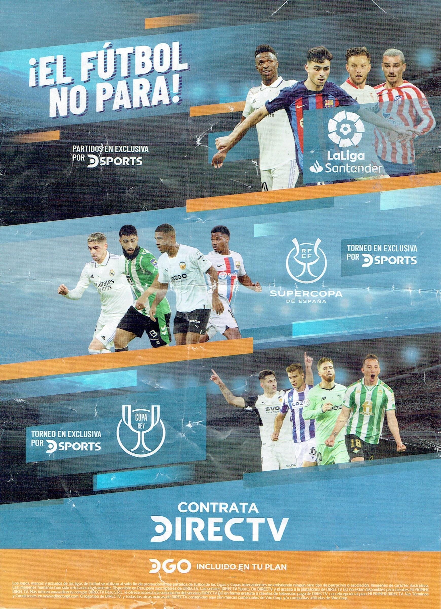 DirecTV Perú - Folleto Enero 2023 "El Fútbol No Para" (Anverso)