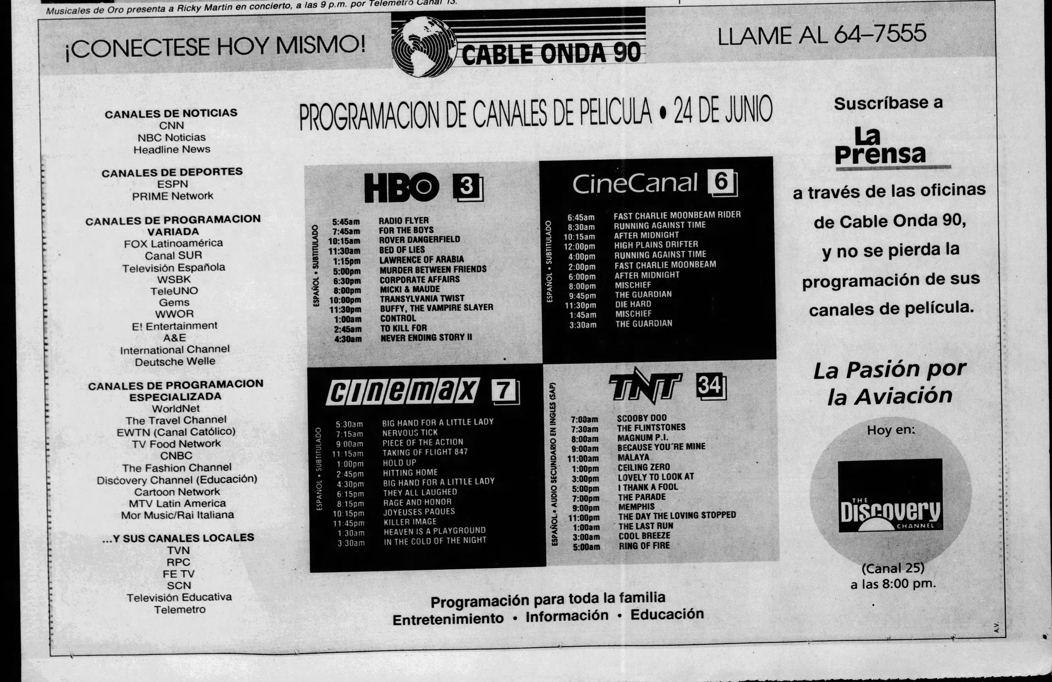 Publicidad de cable onda 90.