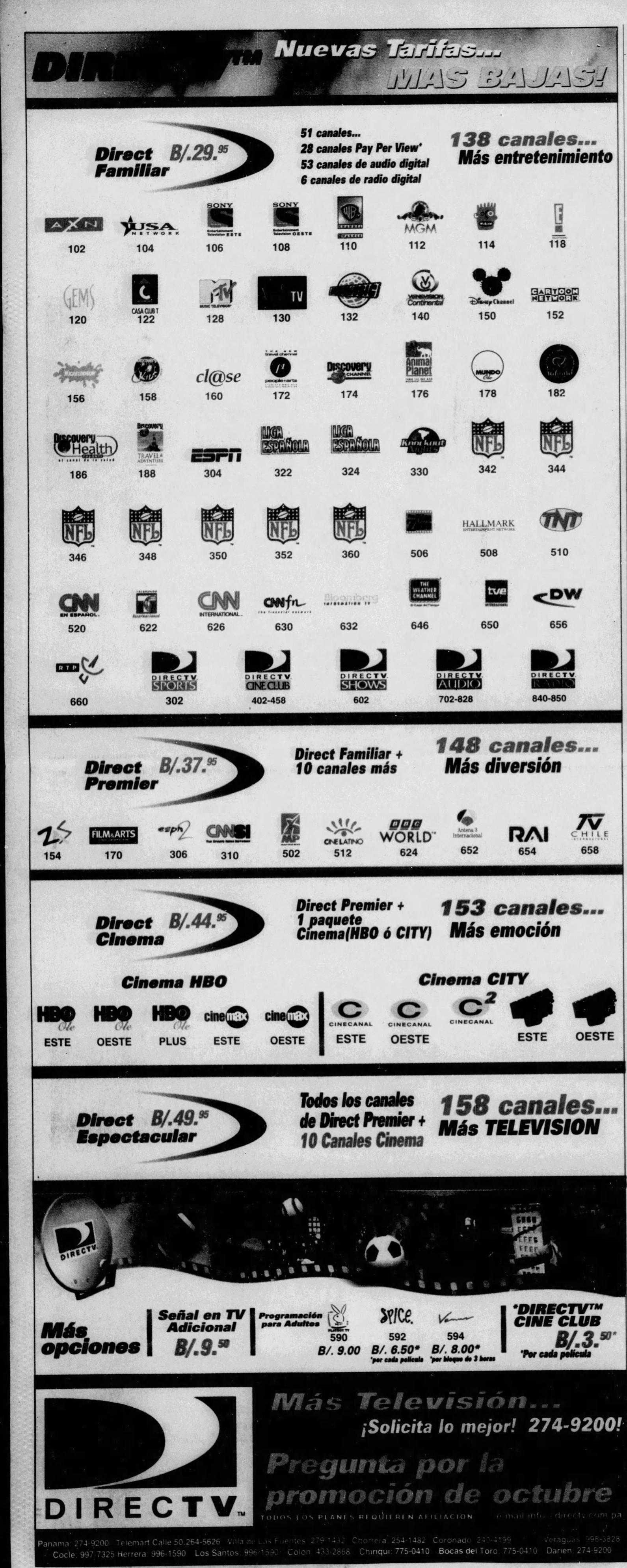 Mini grilla de canales de directv del 2000.