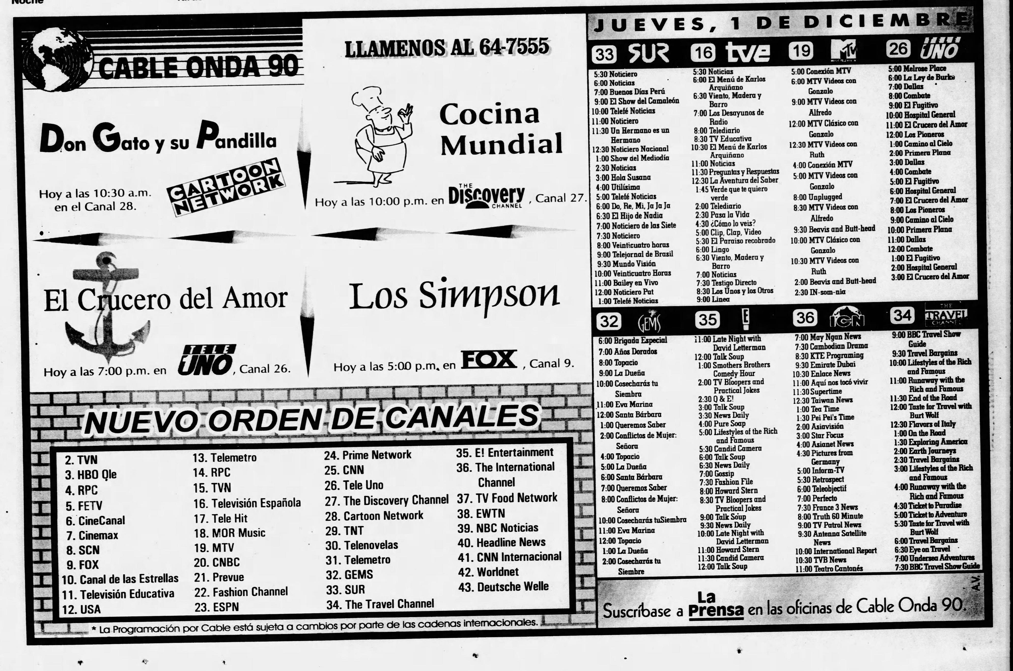 Publicidad de cable onda de 1994