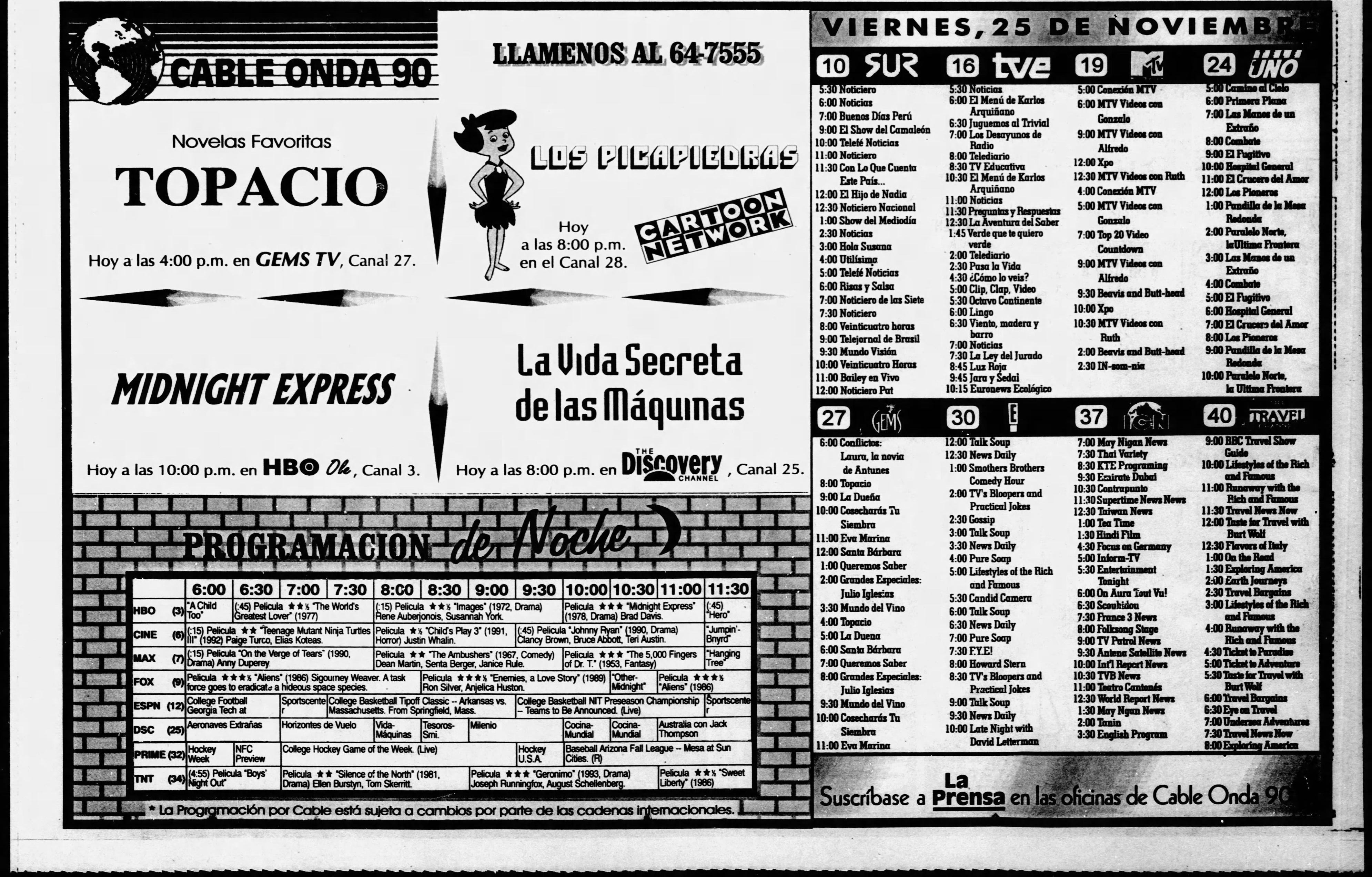 Publicidad de cable onda 90