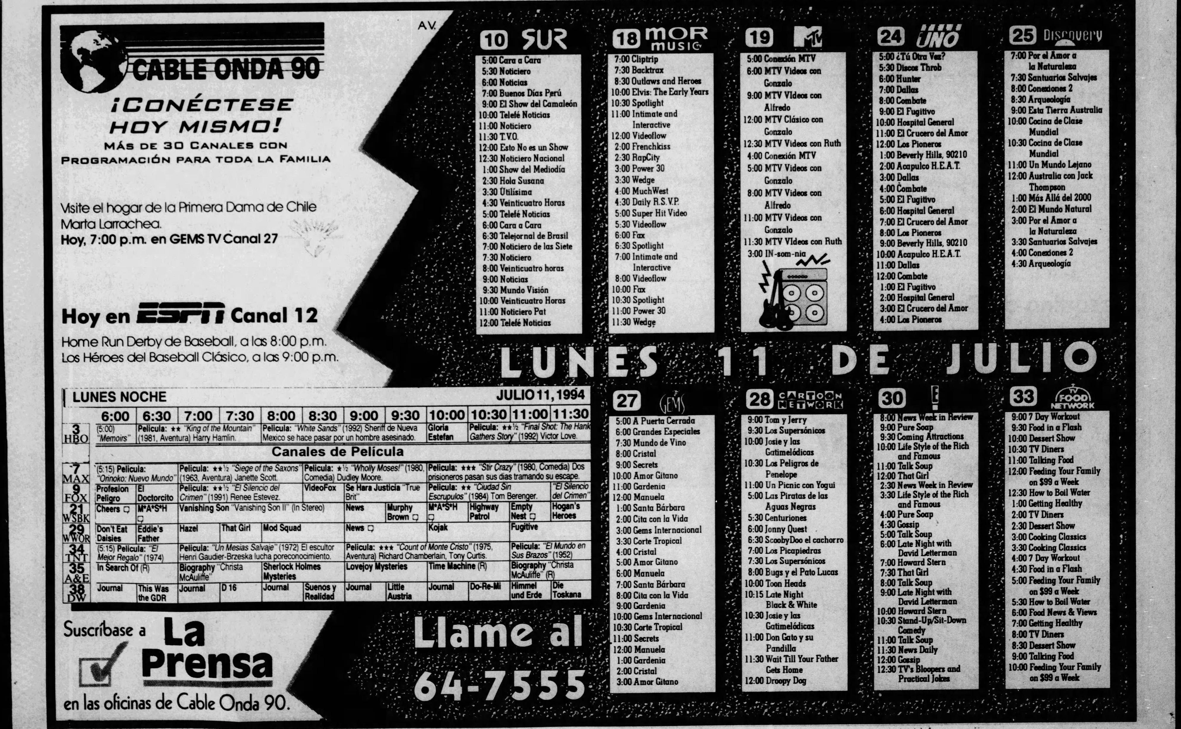 Publicacion de cable onda 90.