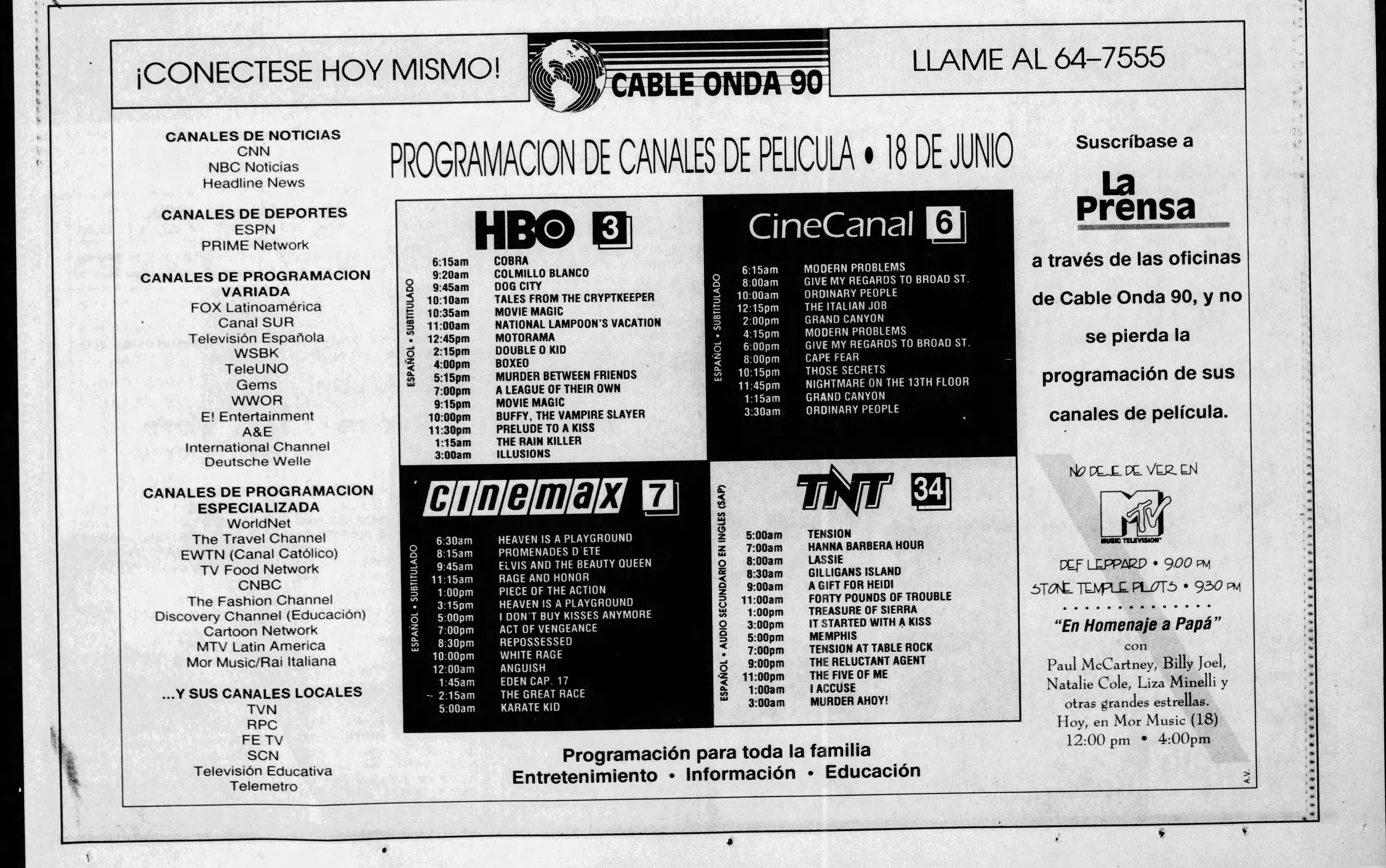 Publicacion de cable onda 90