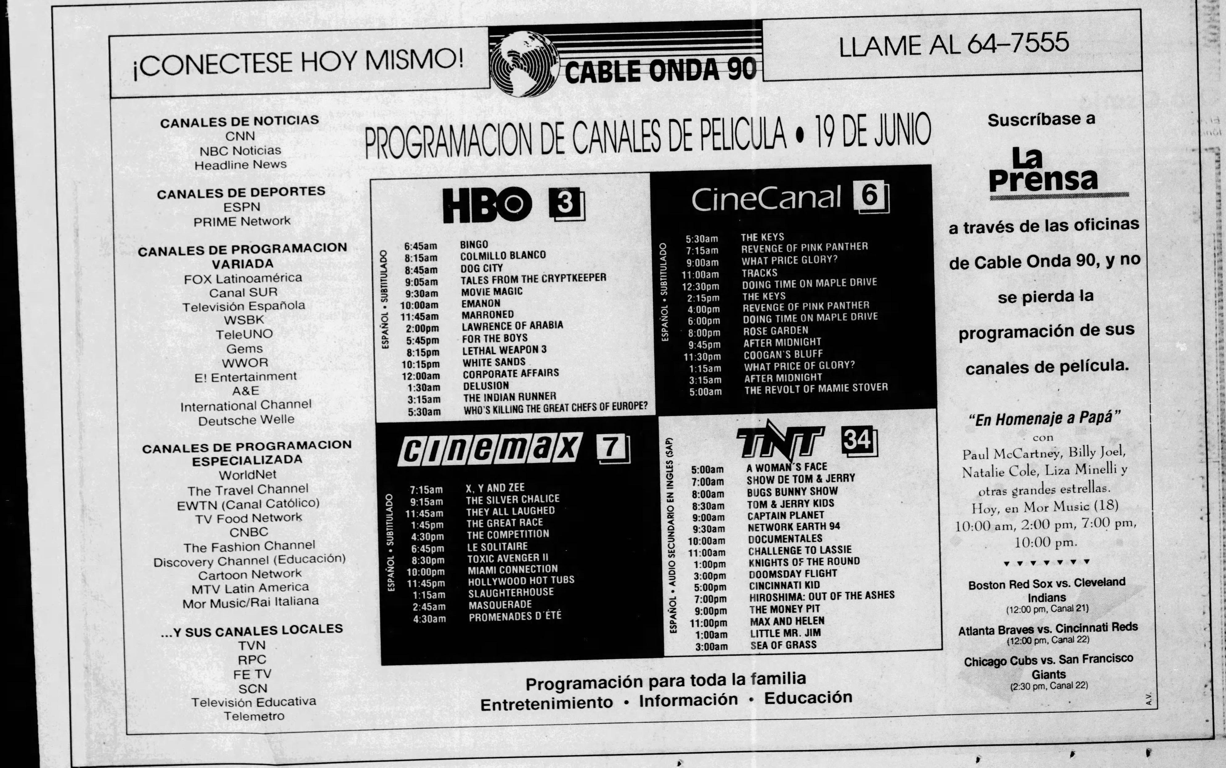 Publicidad de cable onda 90