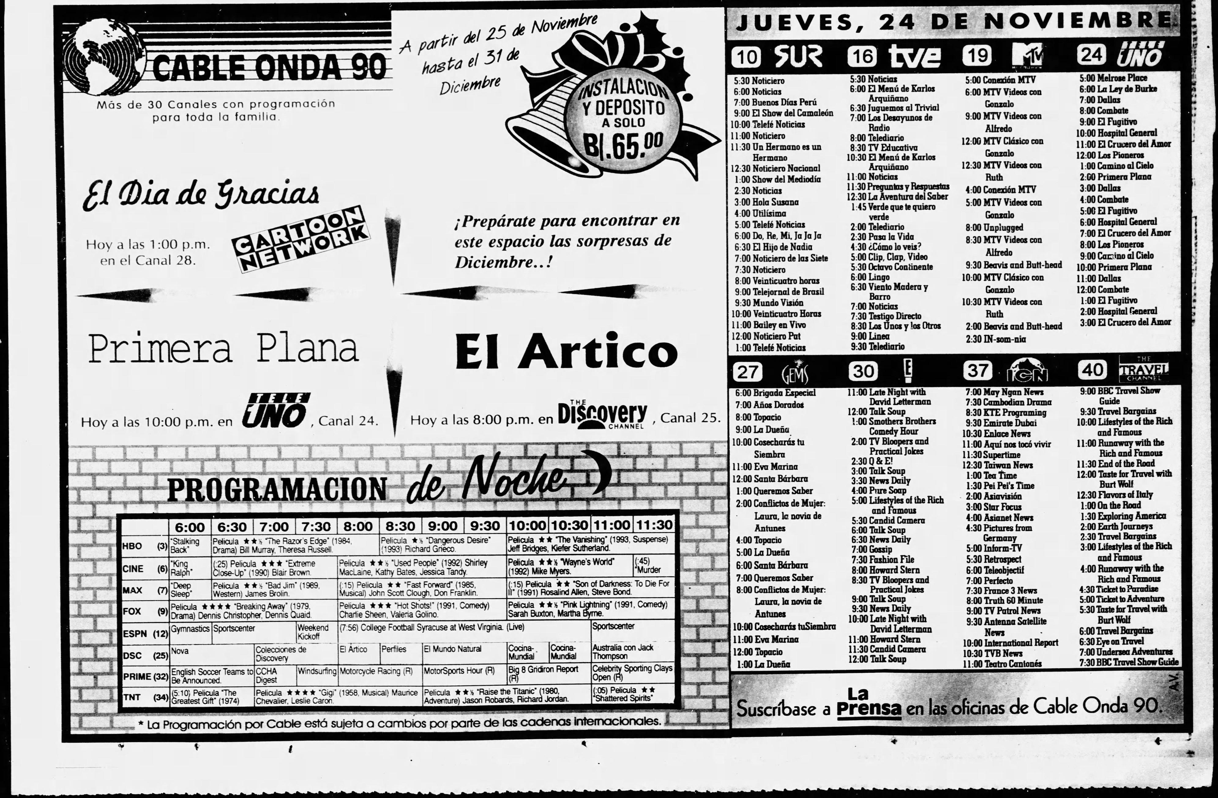 Publicidad de cable onda 90
