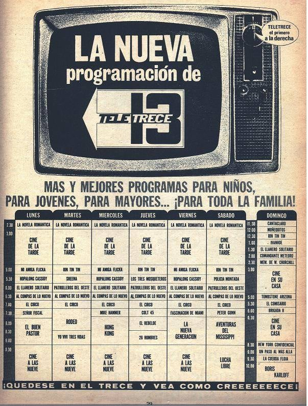 La nueva programación de Teletrece (años 60)