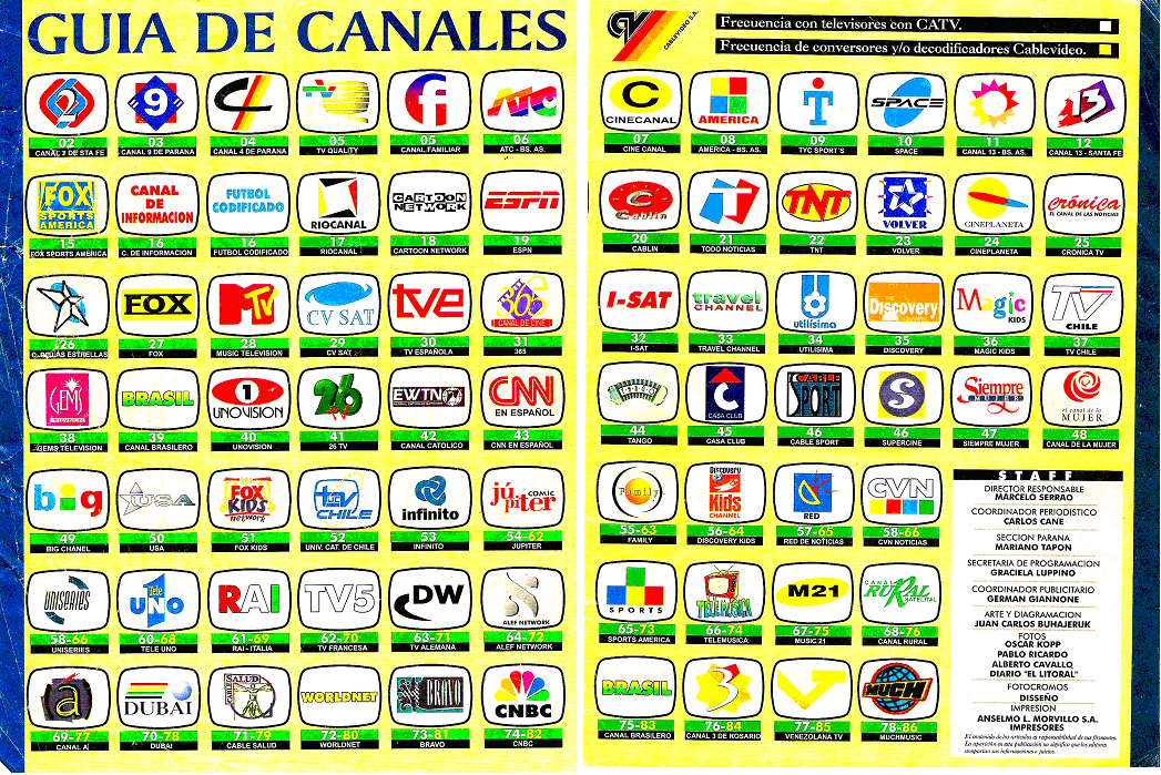 Guía de canales Cablevideo Santa Fe 1997