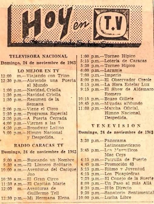 Programación TV venezolana: 24 de Noviembre de 1963